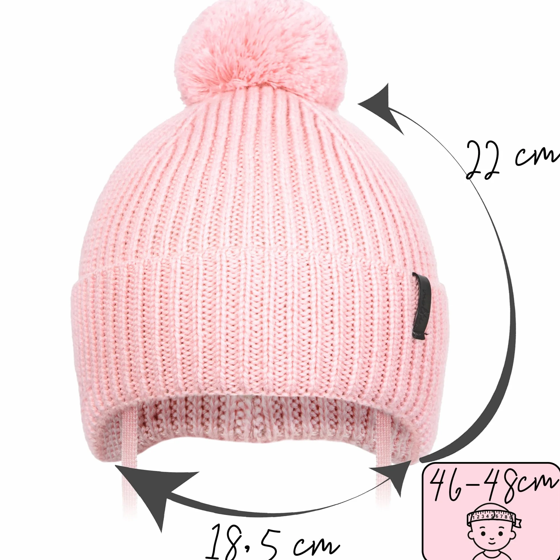 molti Dziecięca czapka zimowa beanie ze 100% wełny merino z podszewką z polaru, czapka z dzianiny z tasiemkami i pomponem, ciepła i miękka, Öko-Tex, rozmiar 46-48, brązowa