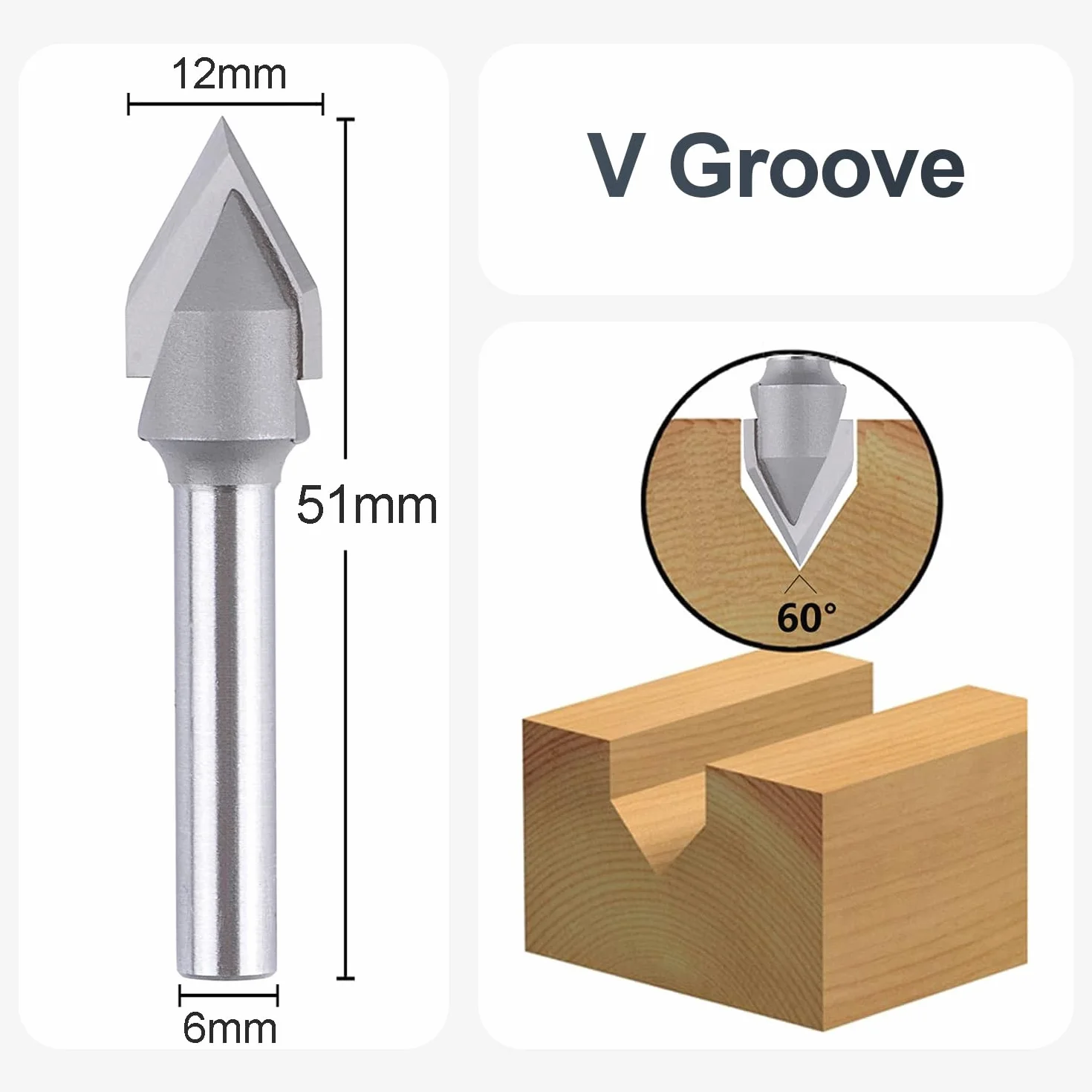 SpeTool Frez do fazowania frezy frez trzpieniowy 60 stopni V frez do rowków 12 mm średnica cięcia 6 mm trzpień CNC frez trzpieniowy do żył, fazowania i rowkowania V