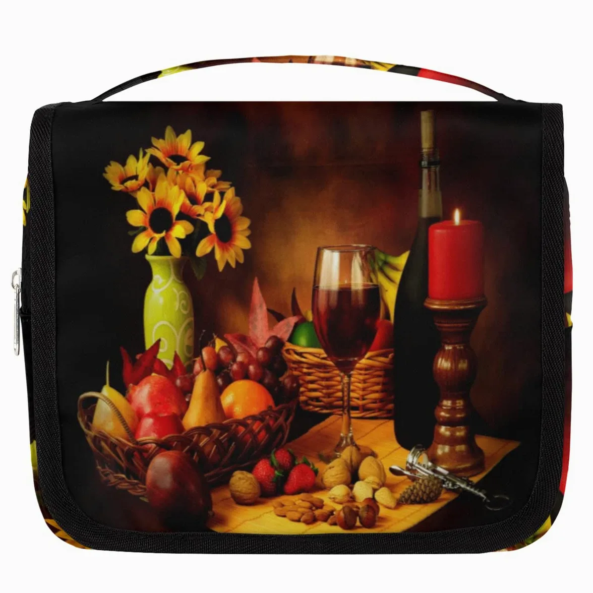 Jesienna podróżna kosmetyczka FallRed Wine Bottle Wash Pouch Bag Unisex Wiszące przybory toaletowe Kosmetyczka Organizer do makijażu, wielobarwny, Jeden rozmiar