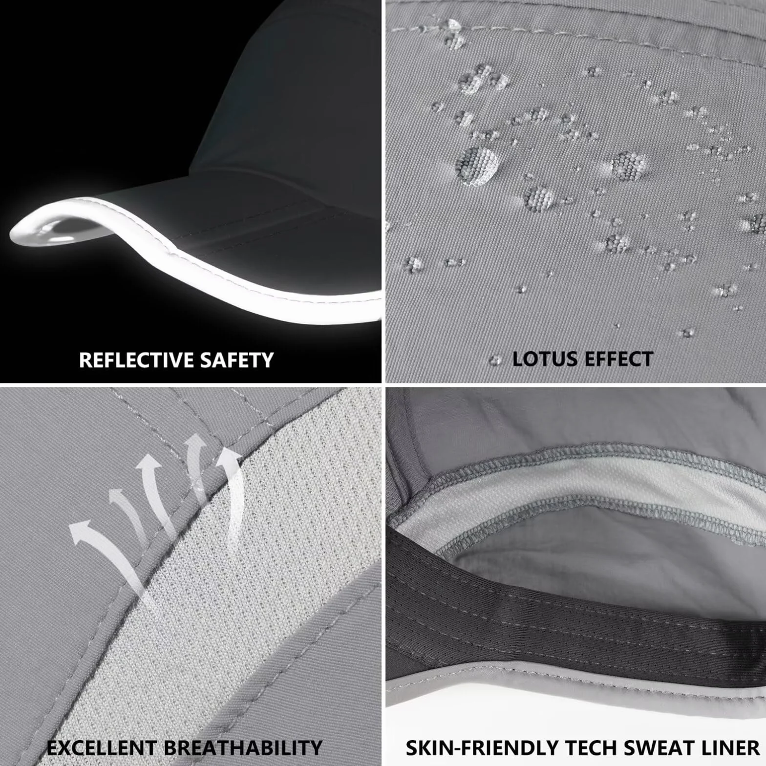 UPF50+ Quick Dry Sports Hat Lightweight Breathable Outdoor Running Cap Folding Series Light Grey