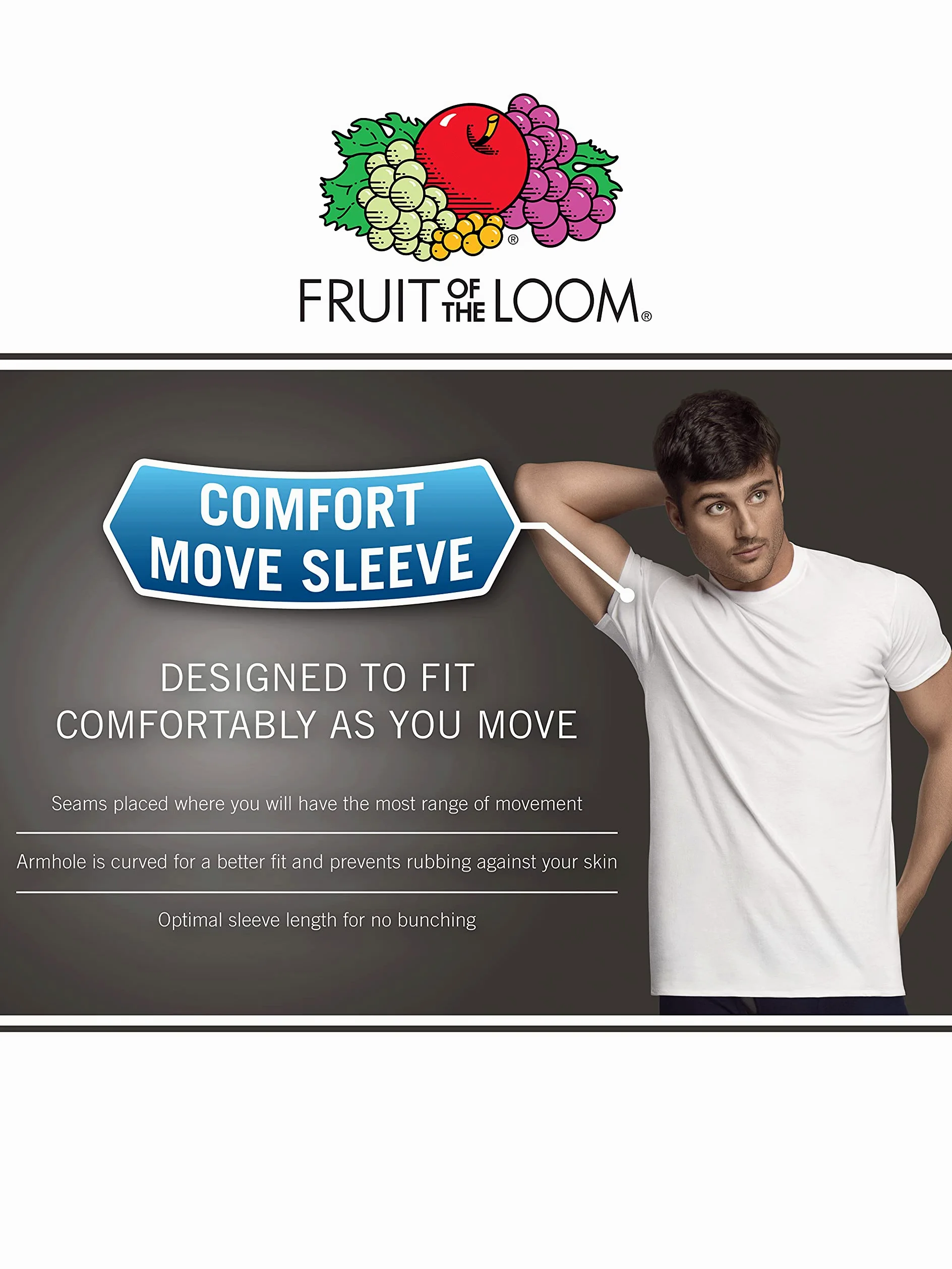 Fruit of the Loom Męskie podkoszulki, odprowadzające wilgoć i bez metek, koszulki z krótkim rękawem i kieszenią, XL