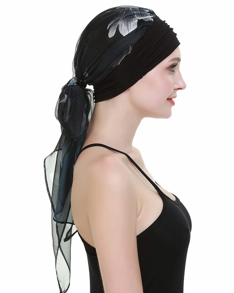 FocusCare chemo turban nakrycie głowy dla kobiet po chemioterapii chorych na raka, White Flowers, jeden rozmiar
