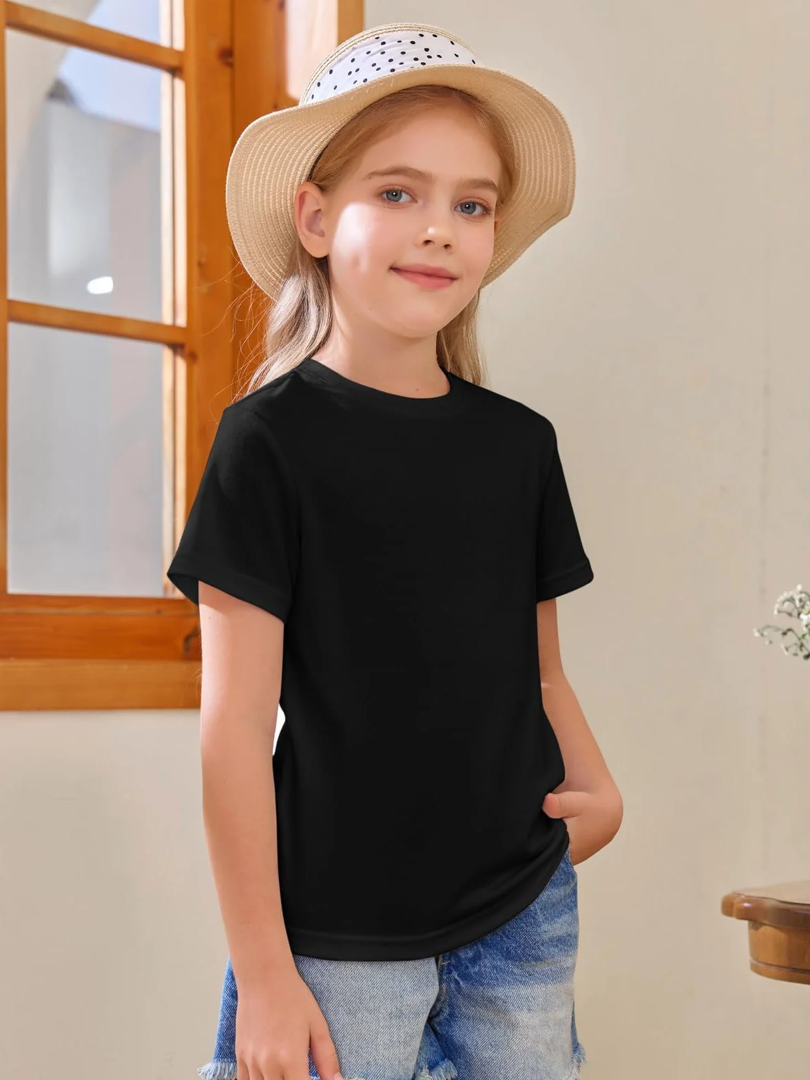 Haloumoning Dziewczęce t-shirty z krótkim rękawem dla dzieci, na lato, okrągły dekolt, do noszenia na co dzień, oversized
