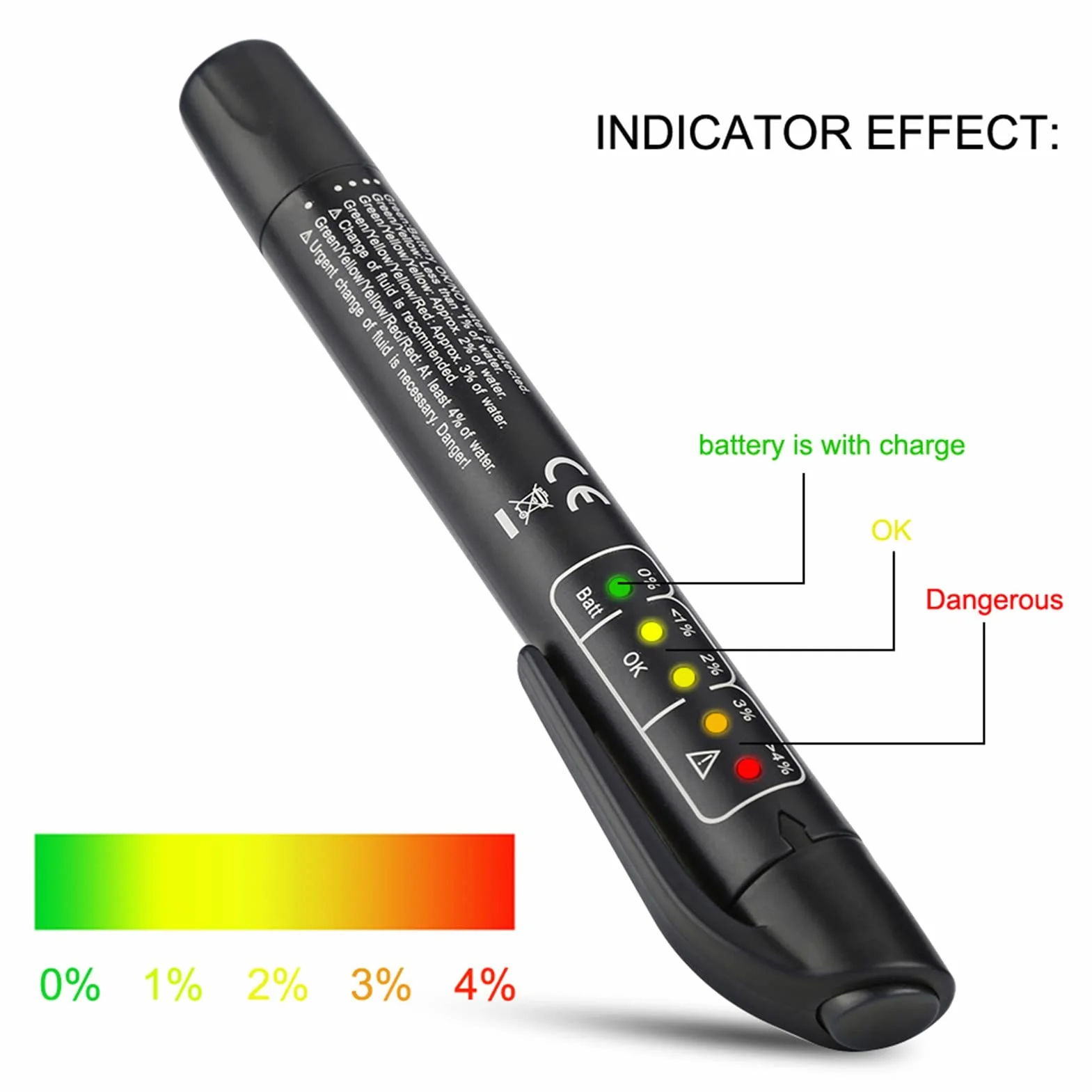 Keenso Tester płynu hamulcowego, czarny cyfrowy długopis do kontroli jakości tester płynu hamulcowego z 5 diodami LED dla DOT3 / DOT4 / DOT5