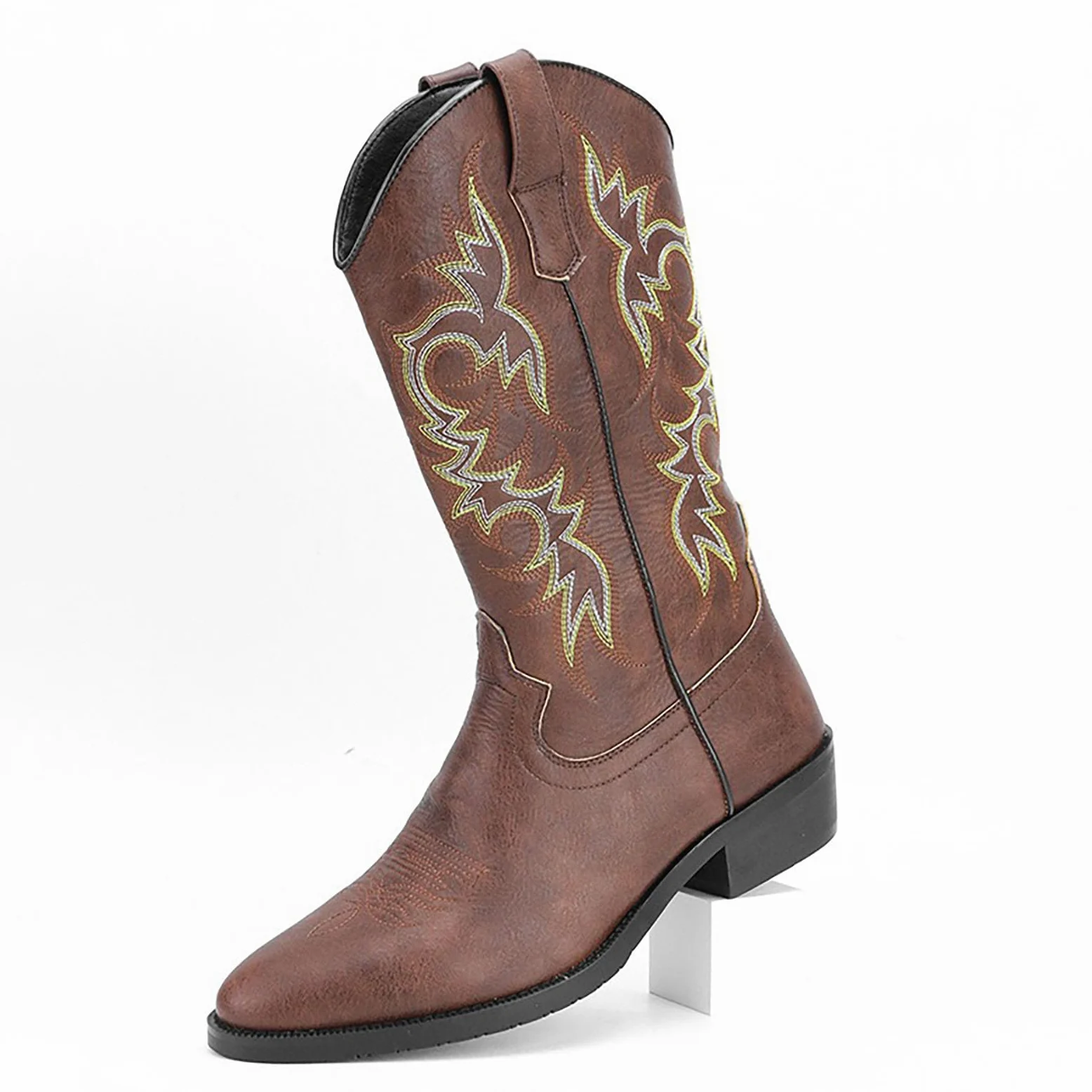 Kowbojskie buty dla mężczyzn szpiczasty nosek postarzane buty robocze haftowane buty zachodnie tradycyjne buty wiejskie