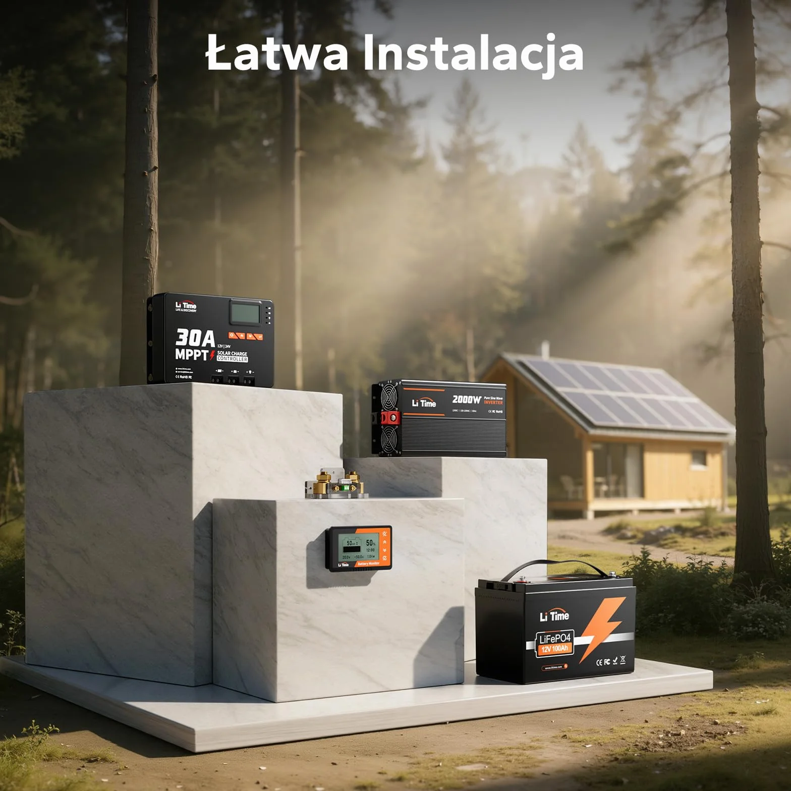 LiTime Monitor baterii z bocznikiem, 500 A, 8 V-120 V, monitor baterii do przyczepy kempingowej, motocykla, wózka golfowego, bateria solarna z ekranem LCD, alarm buzzera, pojemność, procent czasu,