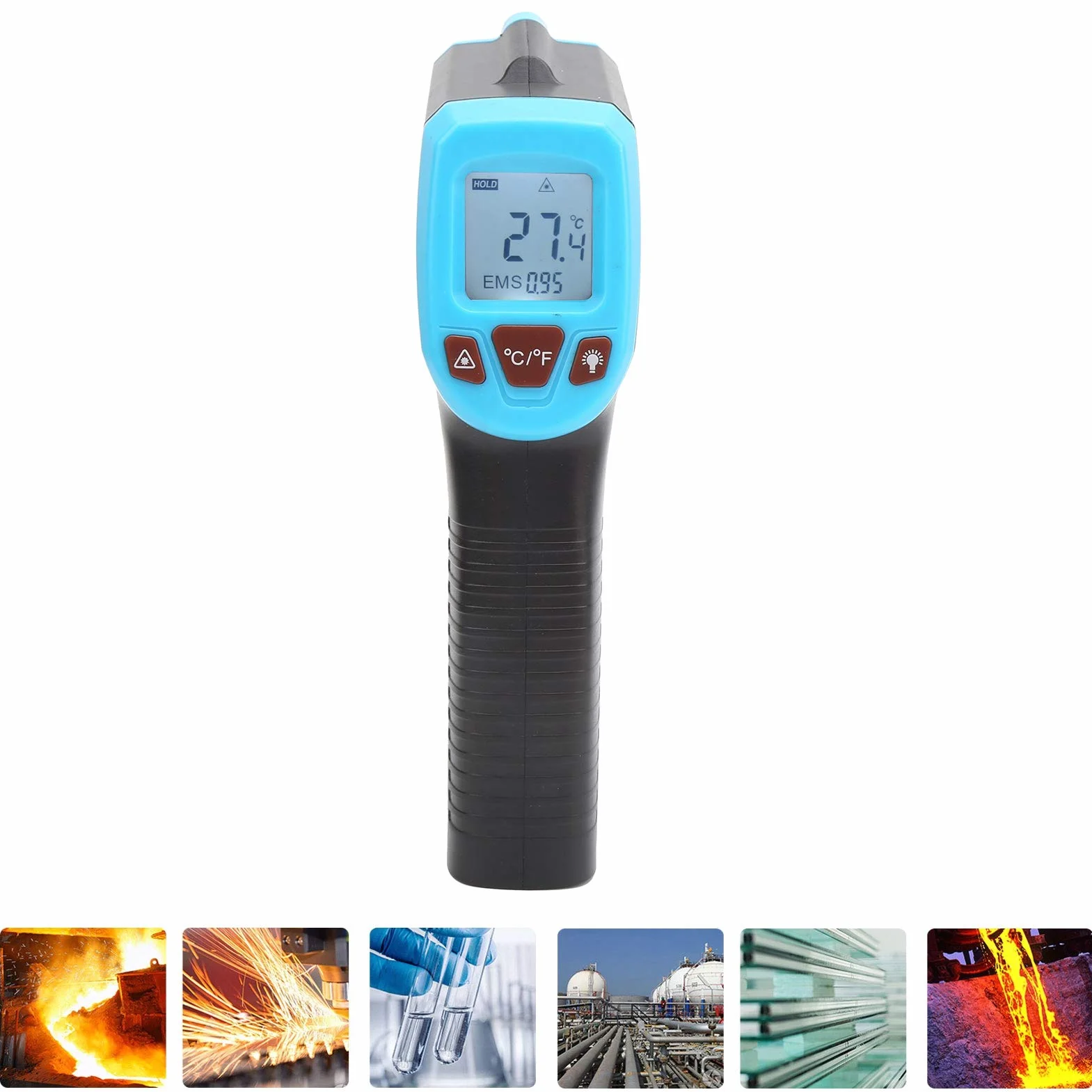 Bezdotykowy cyfrowy termometr na podczerwień Pistolet termiczny Gm320S Ręczny pistolet termiczny z wyświetlaczem LCD -50 600 do 600 (niebieski), termometr na podczerwień i