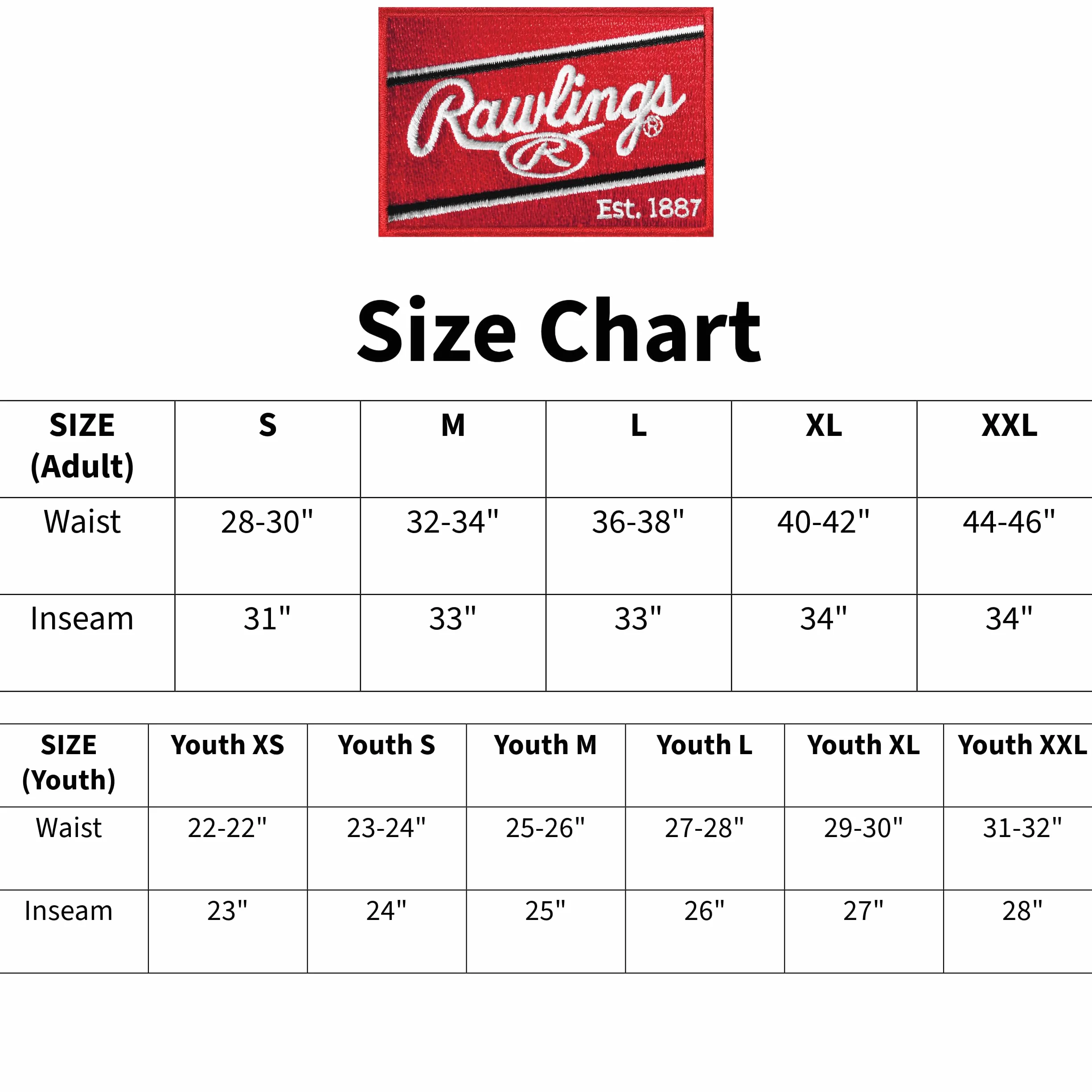 Rawlings Rawlings | Launch Series Baseball Pants | Full Length Semi-relaxed Fit | Adult Sizes | Solid | Multiple Options - Męskie spodnie startowe Mężczyźni
