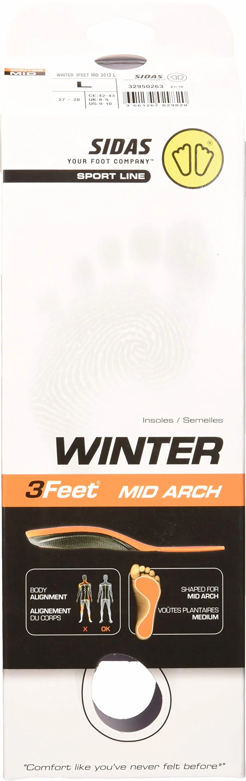 Sidas 3Feet Winter Mid CSE3FWI12 Wkładki do Butów, Pomarańczowy, M