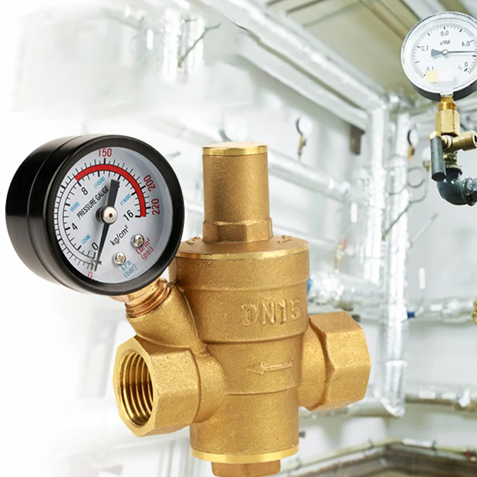 Zawór regulacji ciśnienia DN15 26 mm zawór redukcyjny ciśnienia, mosiądz, regulowany regulator ciśnienia wody z manometrem