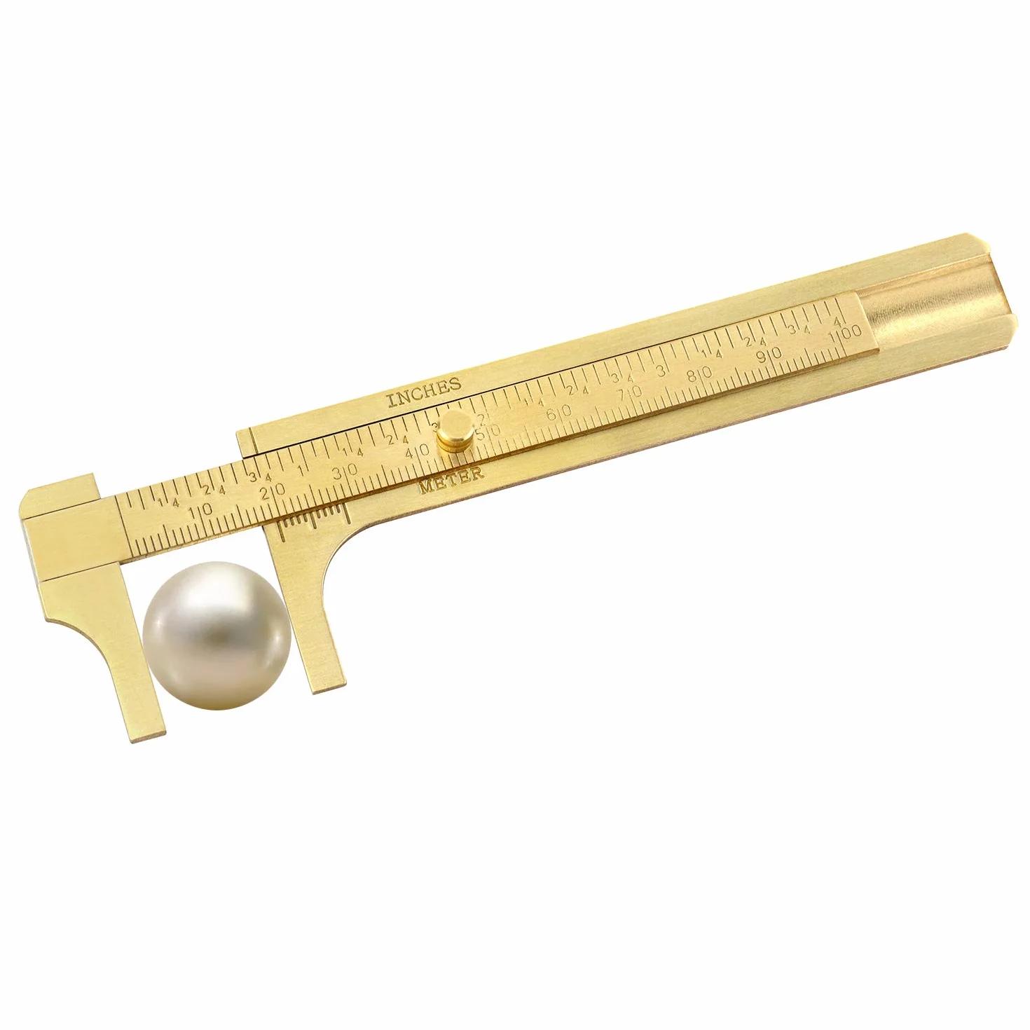 QWORK® 4 "/ 10cm suwmiarka mosiężna, podwójna linijka suwakowa z mosiądzu Poręczne narzędzie pomiarowe z miernikiem, mm/cale mini mosiężna linijka kieszonkowa