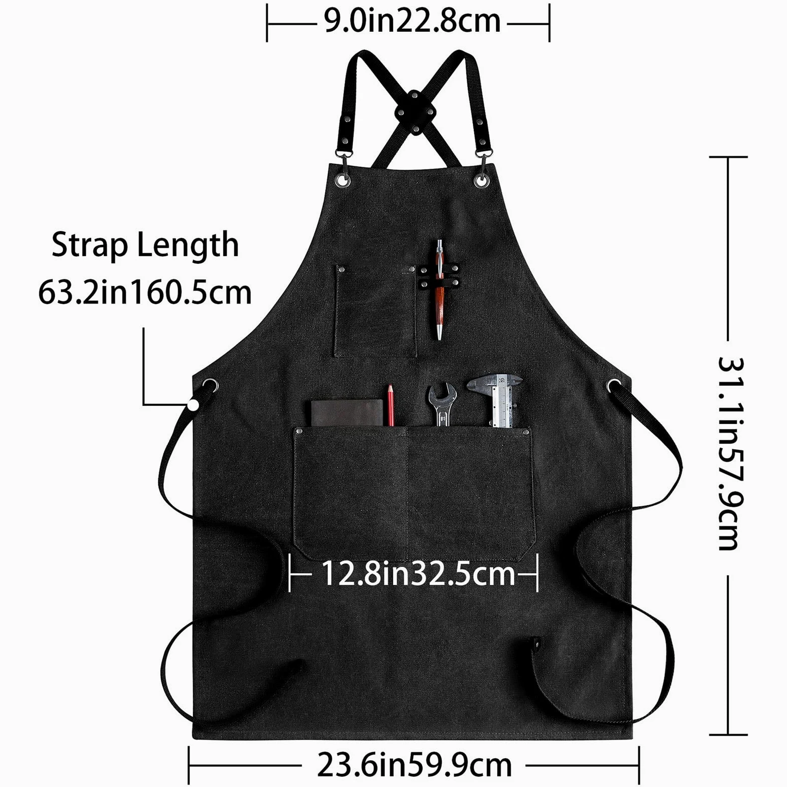 Fartuch szefa kuchni ， Fartuch Denim Bib Fartuch warsztatowy, fartuch narzędziowy, wytrzymały fartuch roboczy z woskowanego płótna, wielofunkcyjne fartuchy narzędziowe