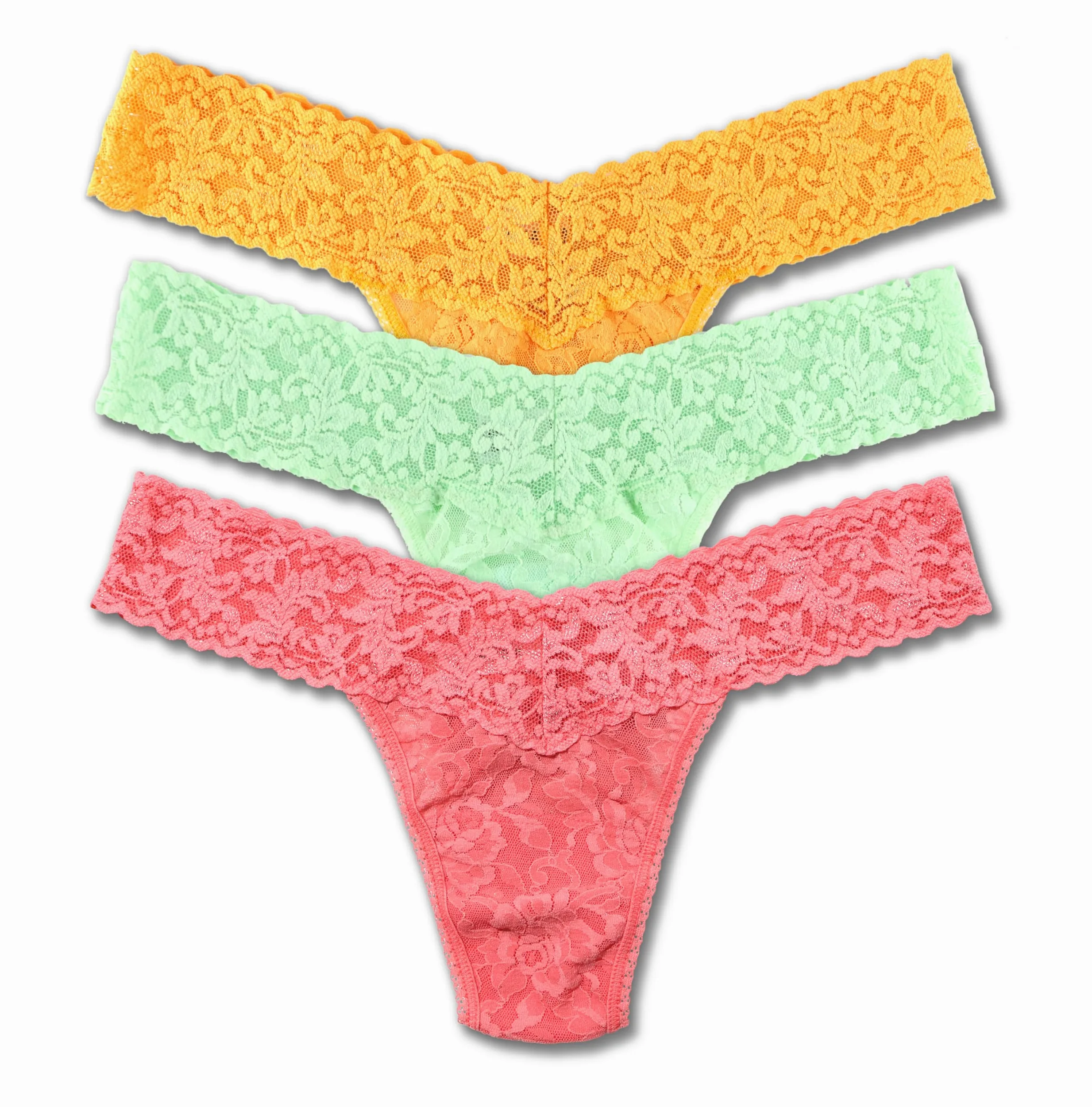 Hanky Panky Original Rise Thong damskie majtki z elastycznej koronki, zestaw 3 szt., damskie stringi z niskim stanem, majtki damskie z bawełny i nylonu, bielizna do bielizny damskiej, jeden rozmiar,
