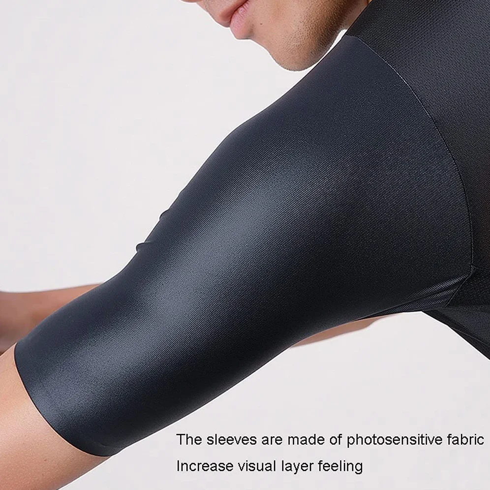 Męska odzież kolarska Męska jazda na rowerze Triathlon Jersey Bike Elastyczność Oddychająca Szybka sucha koszula rowerowa z krótkim rękawem, czarna Męskie koszulki kolarskie(S)