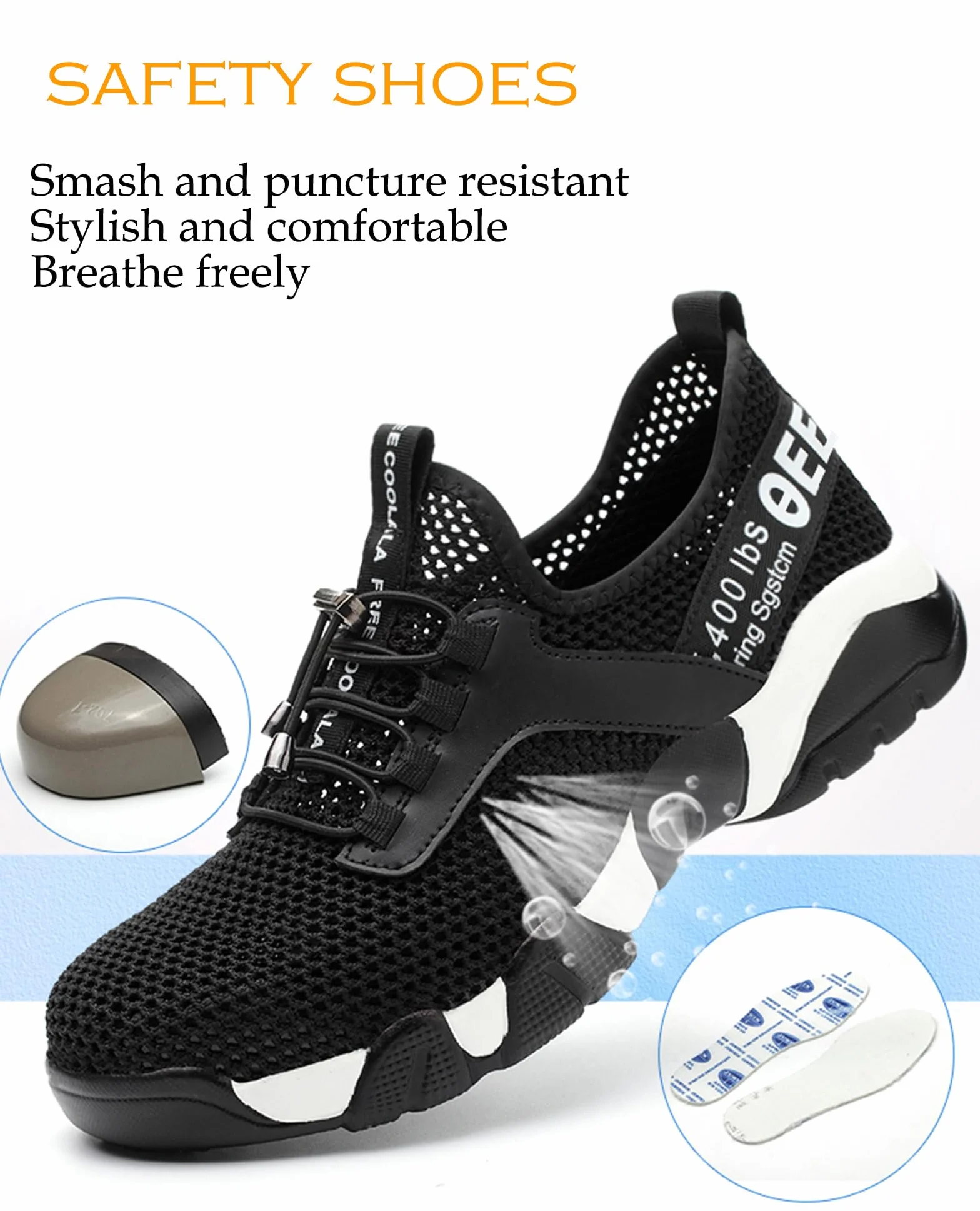 Micoklinlin Damskie buty robocze, letnie, buty ochronne, lekkie stalowe noski, buty sportowe ze stalowymi noskami, buty ochronne