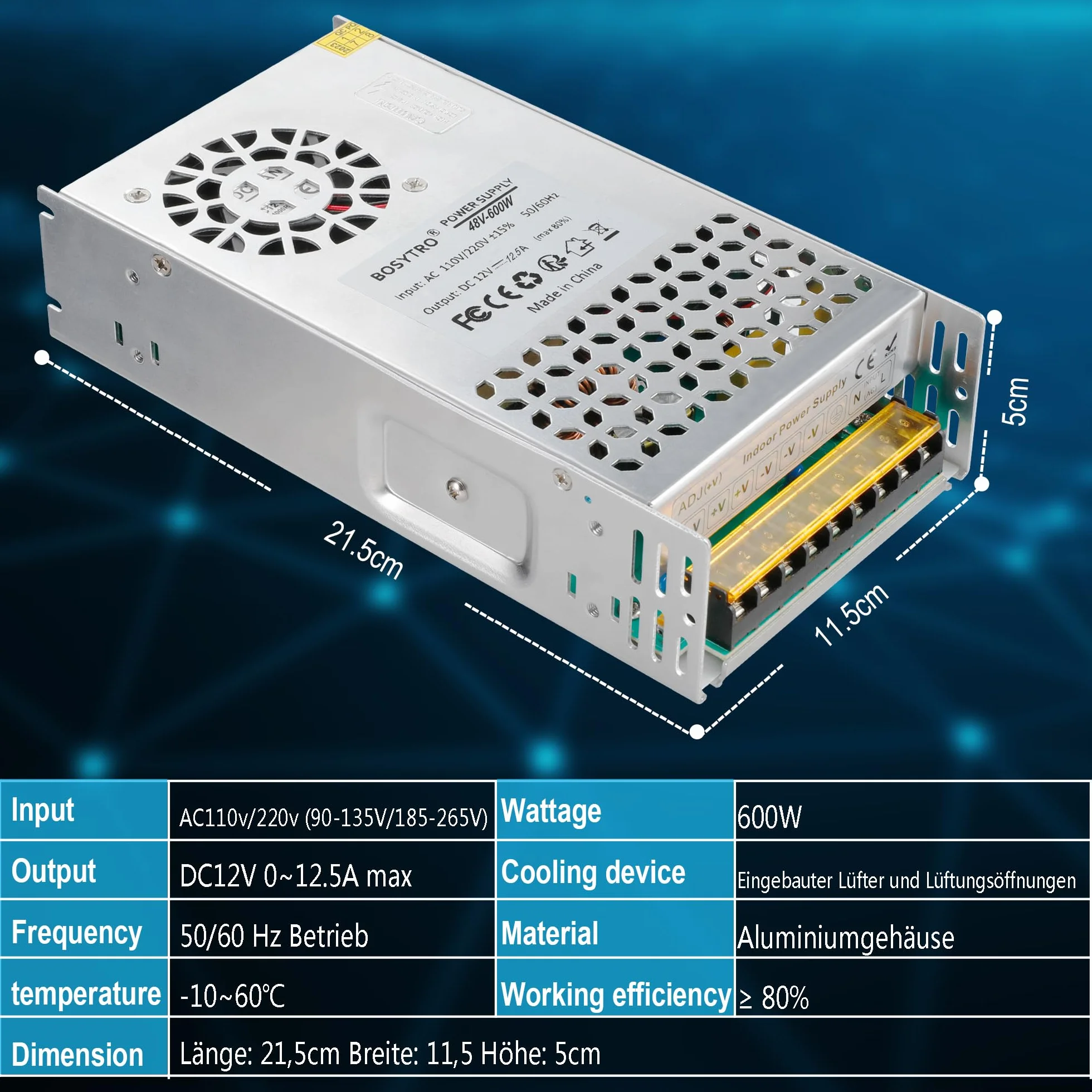48V 12.5A 600W Zasilacz, Uniwersalny przełącznik, AC110/220 -DC 48V Transformator mocy do drukarek 3D, CCTV, Taśmy LED Światła, Przemysłowe Komputer Project