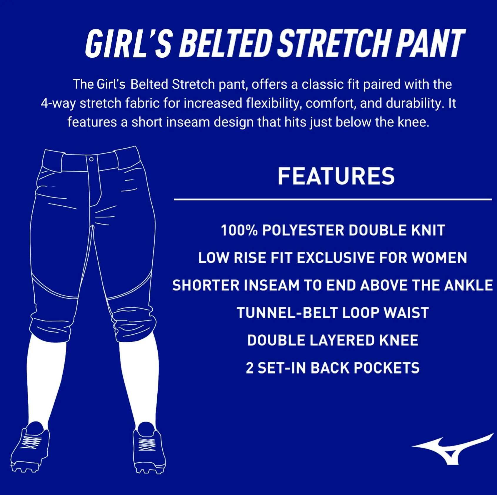 Mizuno Mizuno Girl's Belted Stretch Softball Pant - Spodnie softball Dziewczynki