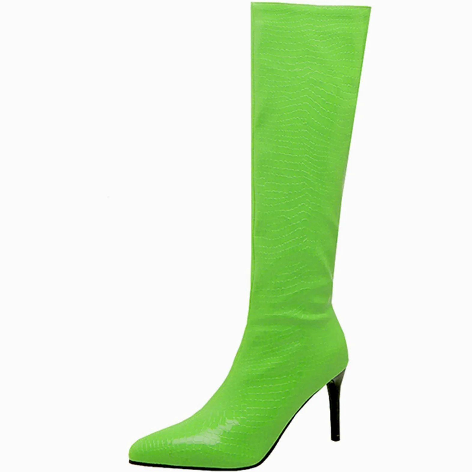 CUTEHEELS Damskie jednokolorowe buty na uda wysokie/nad kolanem ze szpilką i szpiczastym noskiem, zielony2, 34 EU