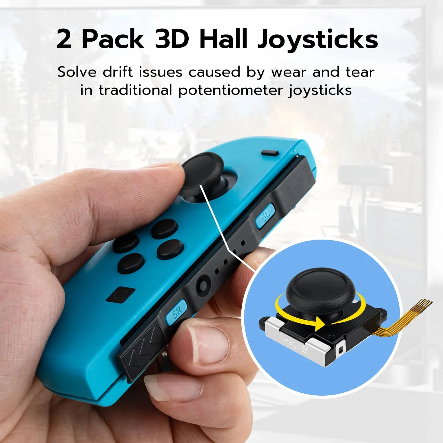 Czujnik efektu 3D Hall wymienny joystick do kontrolera NS Switch/OLED Joy-Con/Switch Lite, nasadki kciuka z zestawem narzędzi do naprawy śrubokrętów
