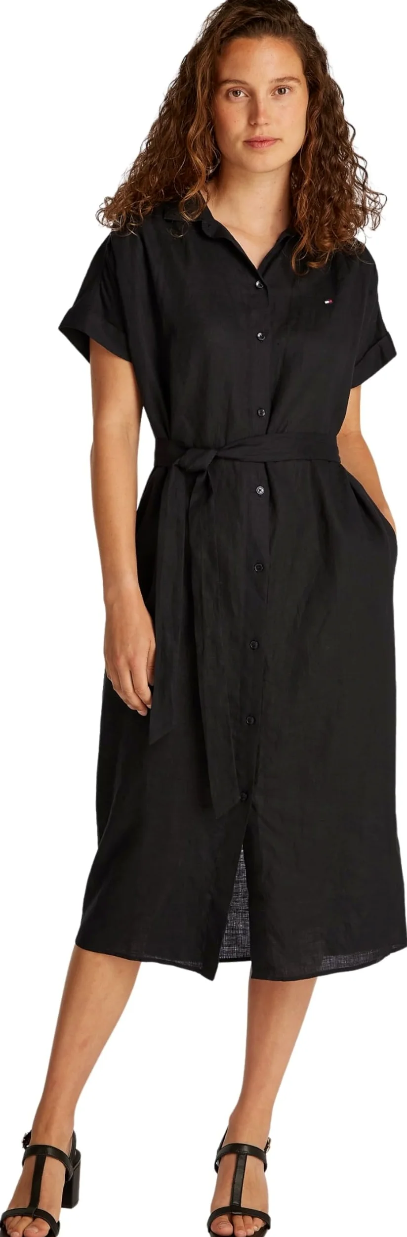 Tommy Hilfiger ESS lniana sukienka midi S/S WW0WW44653 Kobiety Ess Linen Belted S/S Midi Dress Ww0ww44653