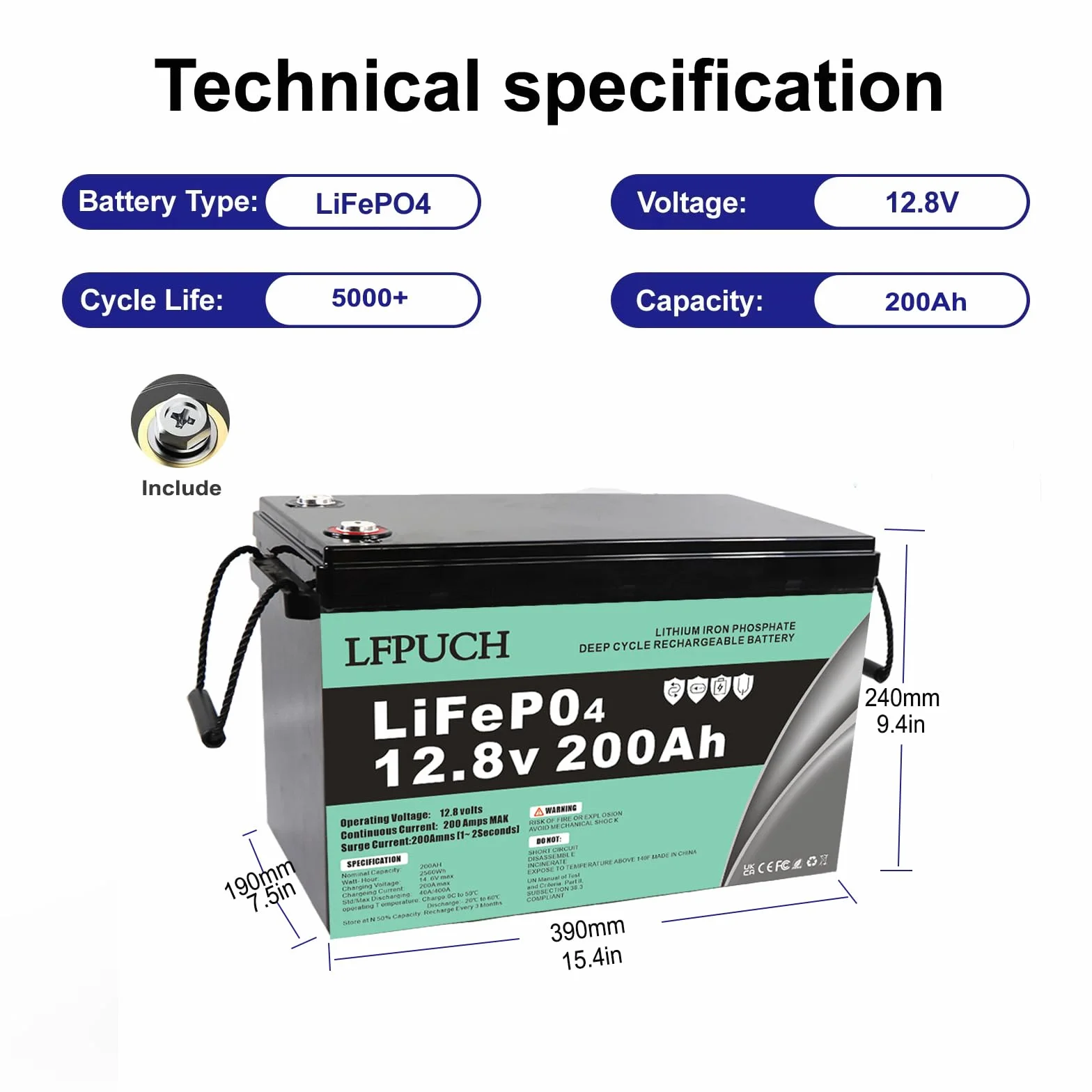 Leisure Bateria，Battery Akumulator LiFePO4 12V 200Ah litowo-żelazowo-fosforanowy zamiast akumulatora samochodowego AGM o głębokim cyklu, Nadaje się do systemów fotowoltaicznych, kempingów itp.