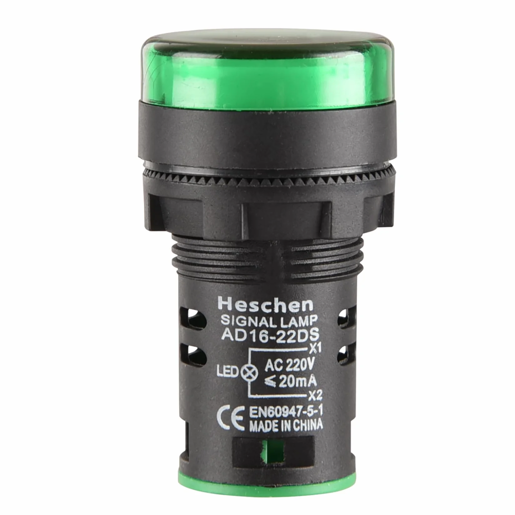 Heschen 22 mm LED wskaźnik świetlny AD16-22D/S 220 V AC 20 mA zielone światło kolor 5 szt.