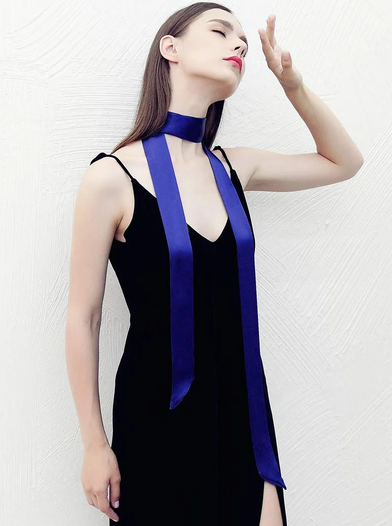 Women's 100% Silk Skinny Scarf, Necktie Choker, Sash Tie,Headdress, Fashion Accessories