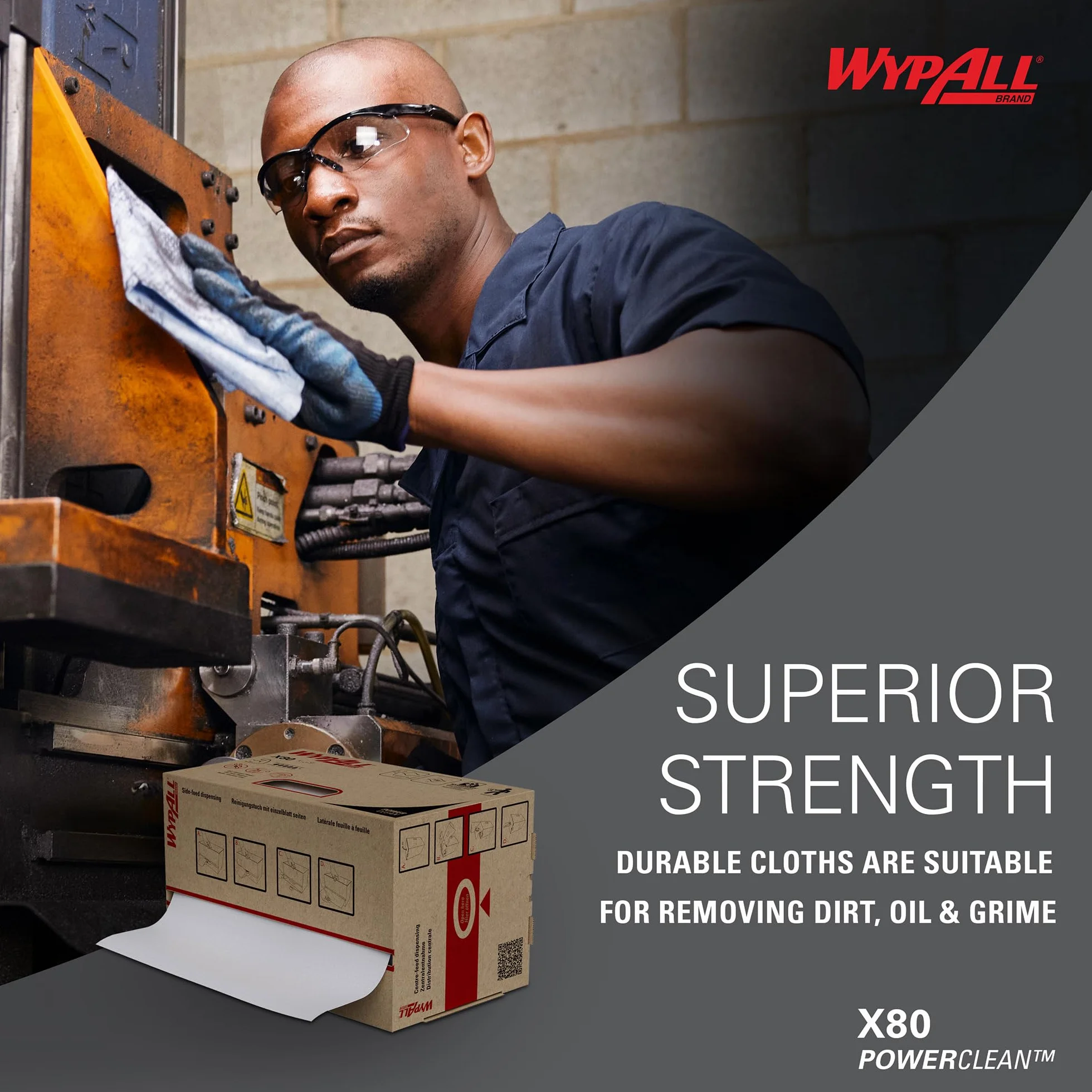 WypAll X80 Power Clean Heavy Duty 8252-2 w 1 zestaw do czyszczenia midi na rolce, 1 rolka x 180 białych ściereczek do polerowania
