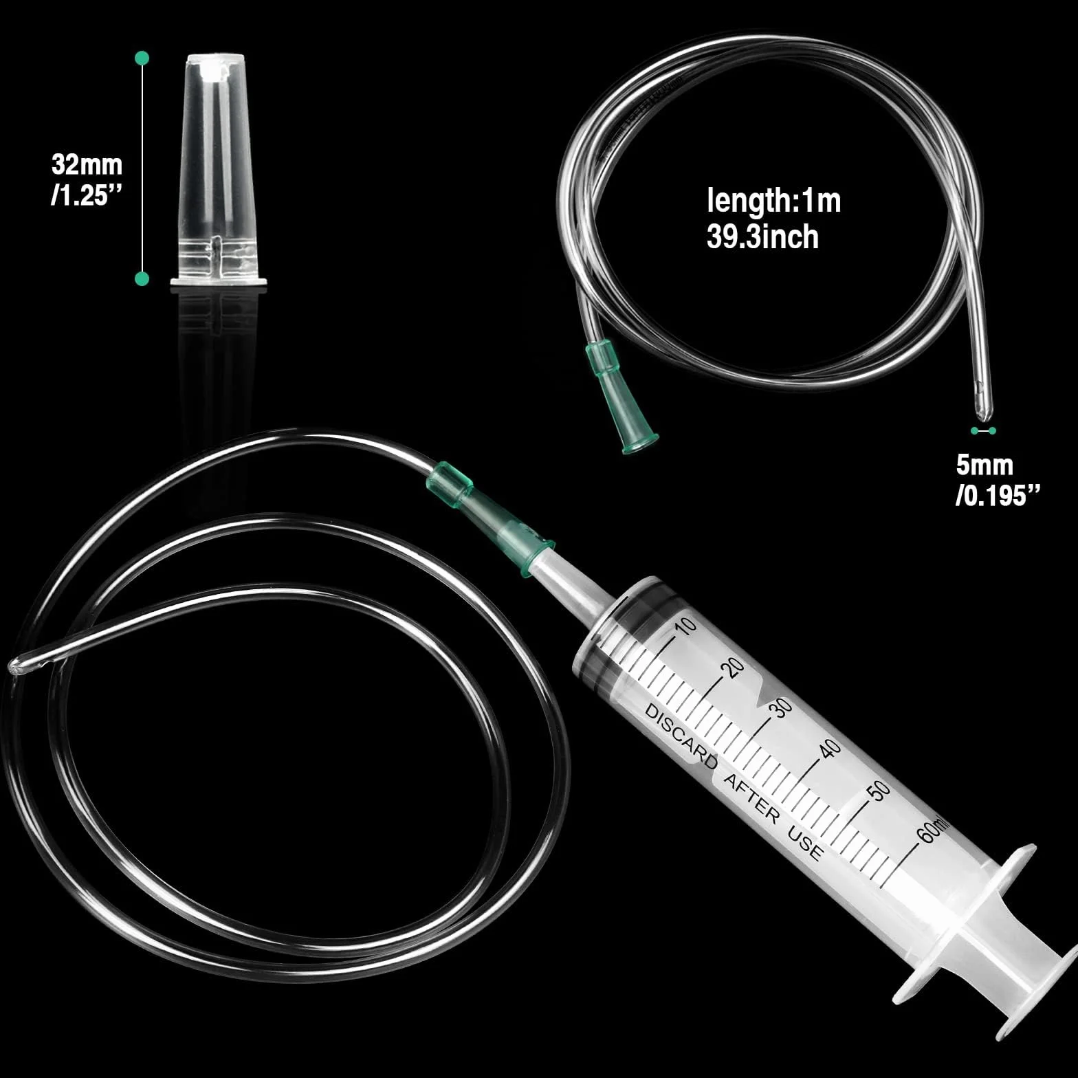 5 sztuk strzykawek 60 ml, strzykawki z wężem, plastikowa strzykawka wielokrotnego użytku, bez igły, strzykawka do karmy, pojedynczo sterylnie zapakowana, do karmienia zwierząt domowych