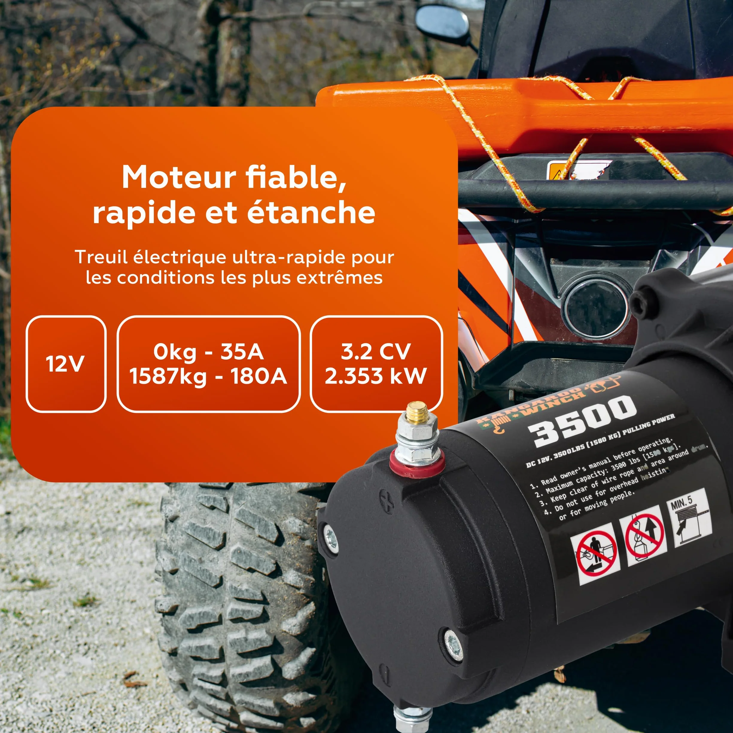Elektryczna wciągarka linowa 12V - 3500 LBS / 1587 kg siła ciągnąca - Idealna do ATV, quadów i zastosowań offroad - Wytrzymała konstrukcja - W zestawie linka stalowa i pilot zdalnego