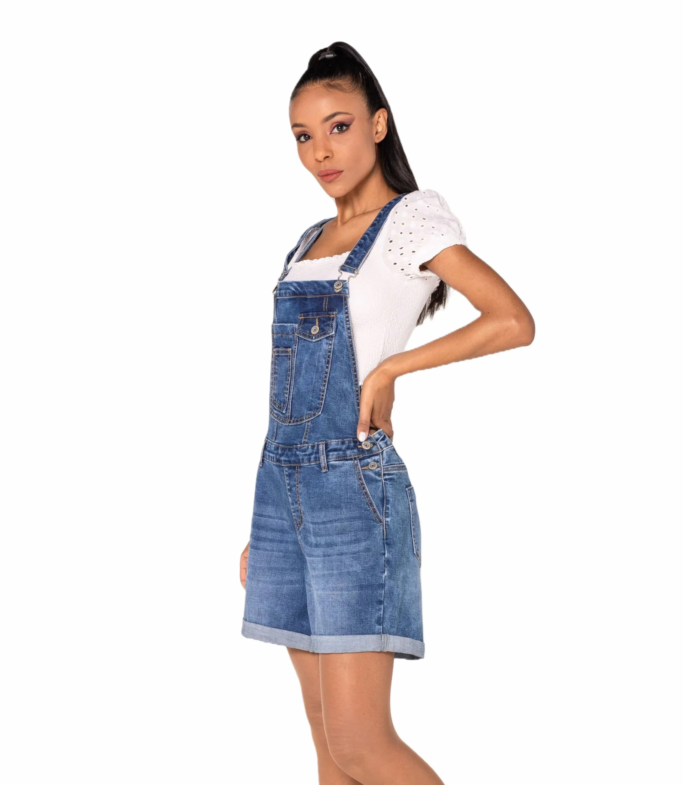 Nina Carter S511 Damskie krótkie ogrodniczki Jeans Boyfriend Denim Kombinezon Kombinezon UsedLook Used Look kombinezon letni