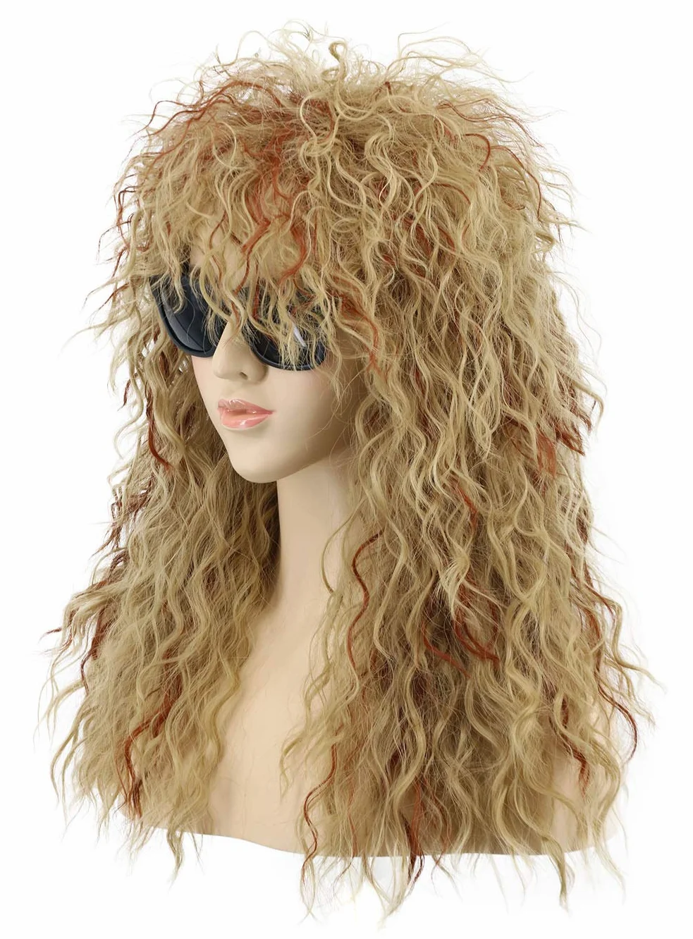 VGbeaty Vokuhila peruka damska z długimi lokami w stylu lat 70., 80. XX wieku, blond, mieszana, czerwona, punkowa, rockowa, peruka na Halloween, do kostiumu