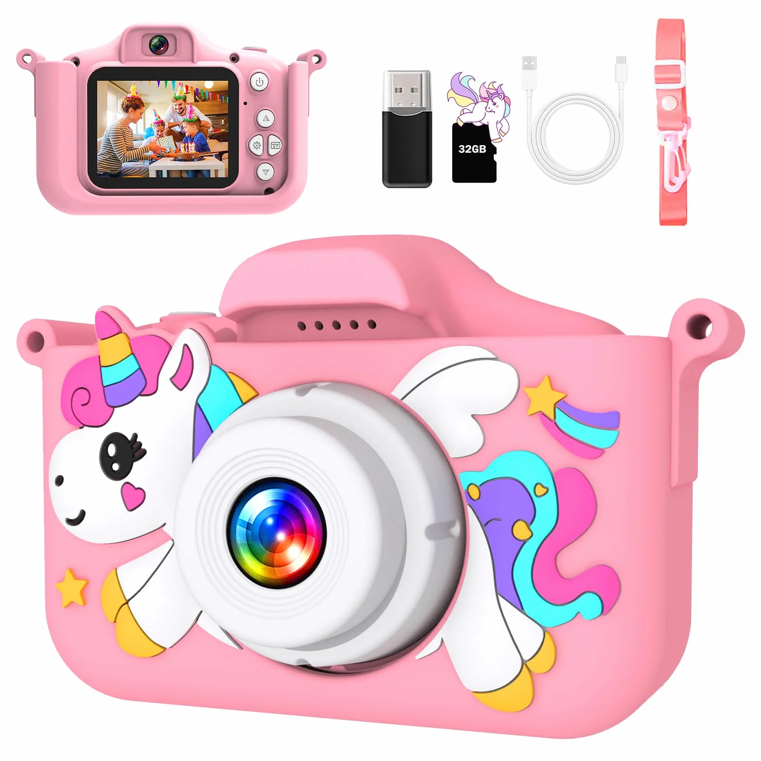 kamera dziecięca, ekran HD 1080p, cyfrowa kamera dla dzieci z kartą TF 32 GB, czytnik kart USB, aparat cyfrowy dla dzieci w wieku 3 lat, dla chłopców i dziewczynek, zabawka na Boże Narodzenie