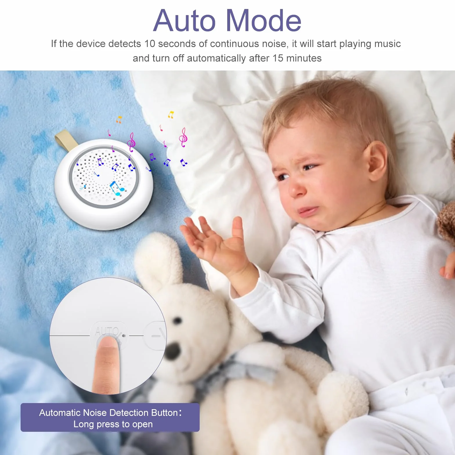 White Noise Machine Baby pomoc w zasypianiu dla niemowląt, 24 uspokajające dźwięki i 3 jasności, ciepła biel, lampka nocna, przenośna, możliwość ponownego ładowania, biały szum z funkcją timera