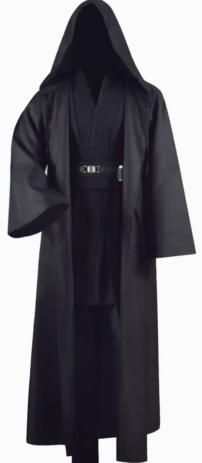 Tunika dla dorosłych, kostium Jedi, Skywalker, Halloween, kostium cosplay, szlafrok z kapturem, płaszcz, pełny zestaw, mundur, trzy wersje (rozmiar XL, czarny)