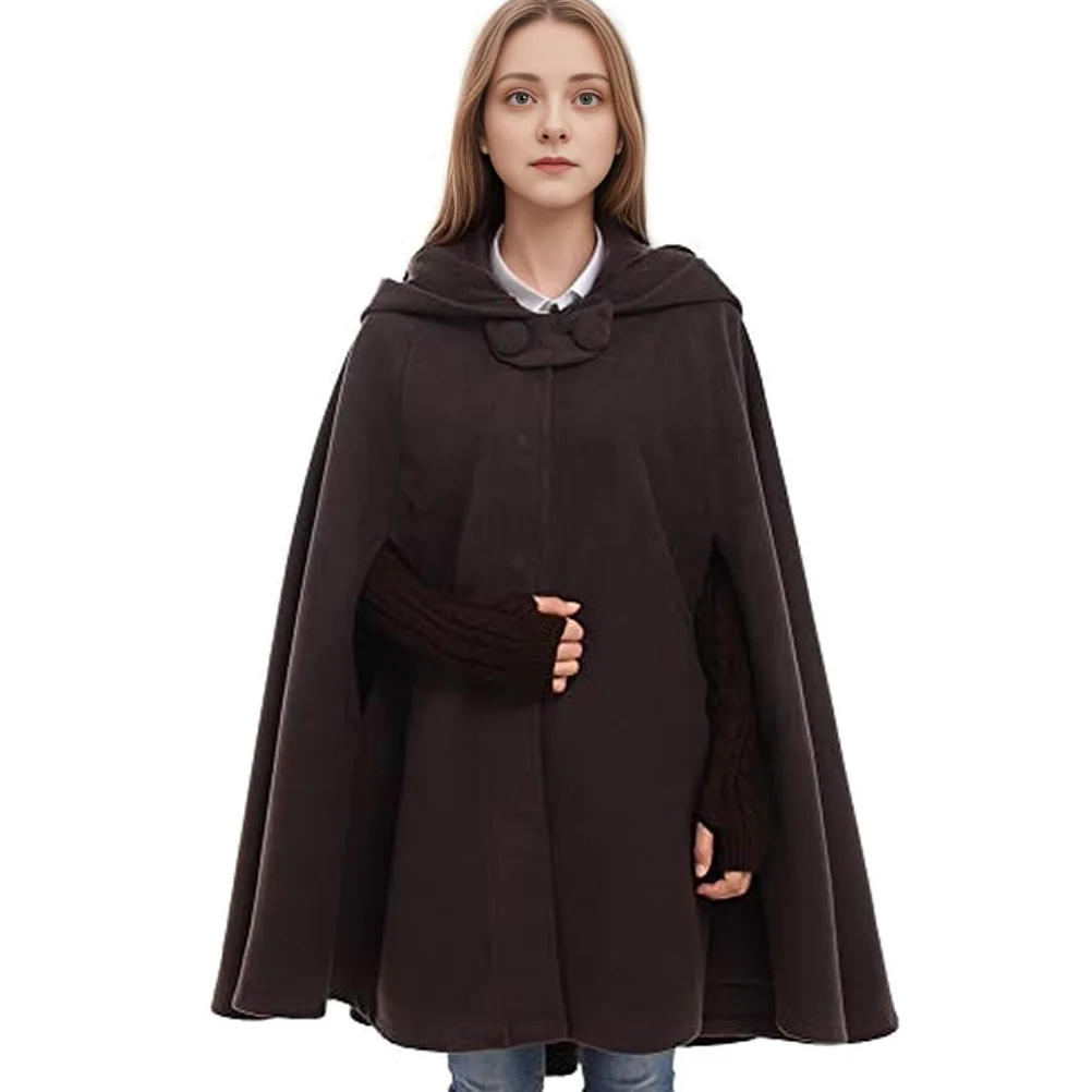 GRACEART Średniowieczny szlafrok cosplay płaszcz mieszanka wełny ponczo z kapturem peleryna