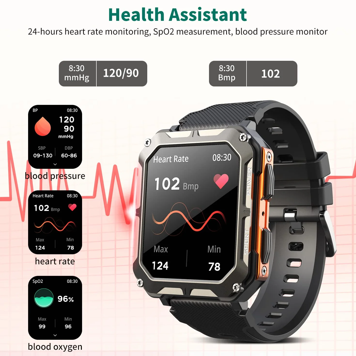 smartwatch męski z asystentem głosowym Bluetooth 1,81 cala IP68 dla Android iOS