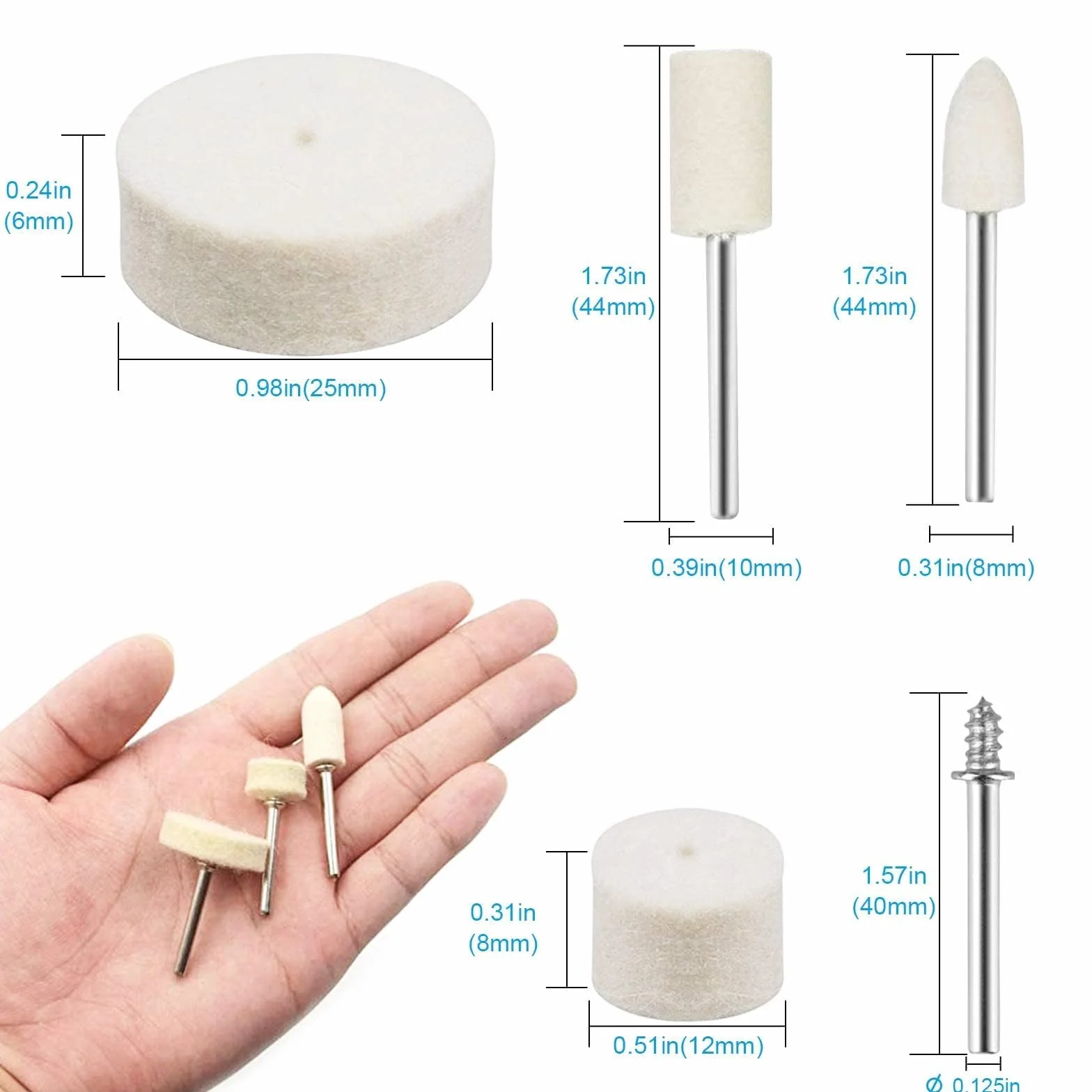 Filcowe podkładki polerskie, polerskie, polerskie, tarcza polerska, zestaw narzędzi obrotowych z trzpieniami kształtnymi, rekinem i kółkami zastępczymi (130 mm, 250 mm) do wiercenia, plastikowe, szkło, metal, biżuteria, 129 szt