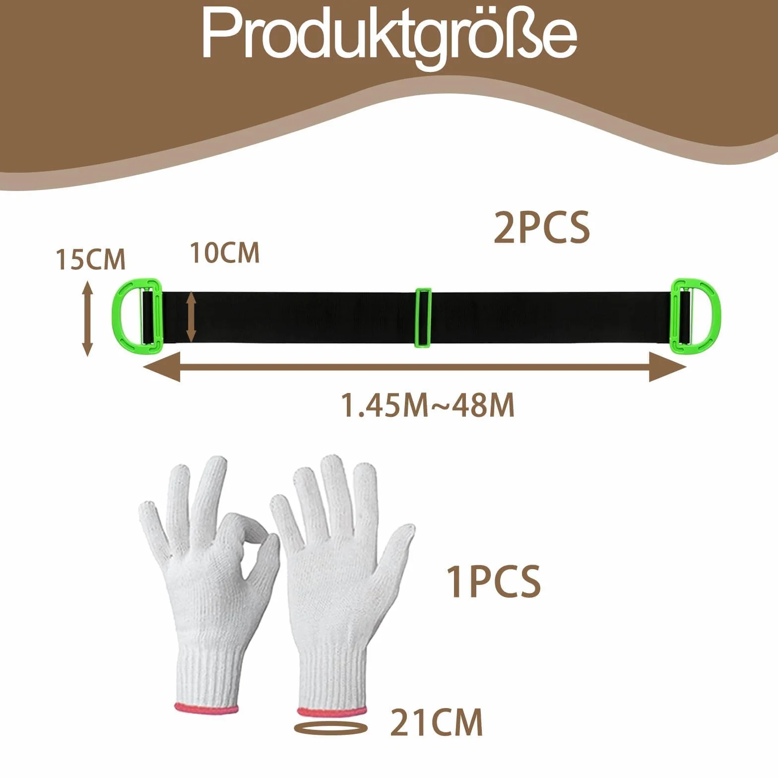 2 paski do noszenia 145 cm, ciężki przenośnik taśmowy i dwie pary białych rękawic antypoślizgowych, regulowany pasek do noszenia, do mebli, pudełek, sprzętu gospodarstwa domowego, kolor: