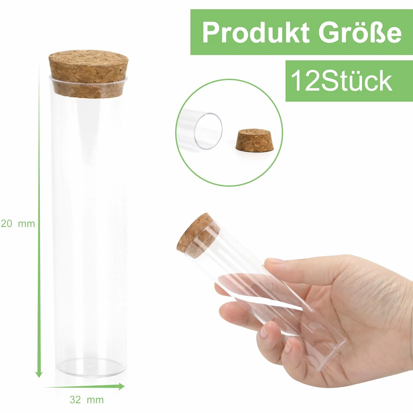 Probówki z płaskim dnem, 12 sztuk, probówki, tworzywo sztuczne, wazon na kwiaty, wesele, kościół, do domu, artykuły florystyczne, 32 x 120 mm