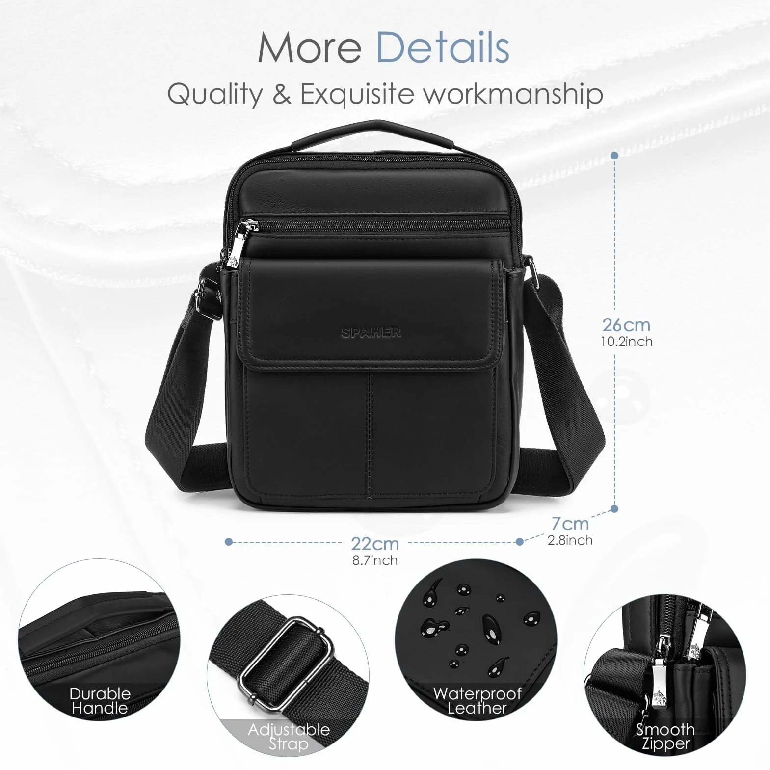 SPAHER Męskie Torebki Skórzane Torby na Ramię do Ipada 9,7 Cala Messenger Torba Biznesowa Crossbody Satchel Sling Wodoodporna Torba Podróżna Codzienna Torba Męska z Regulowanym Paskiem na Ramię