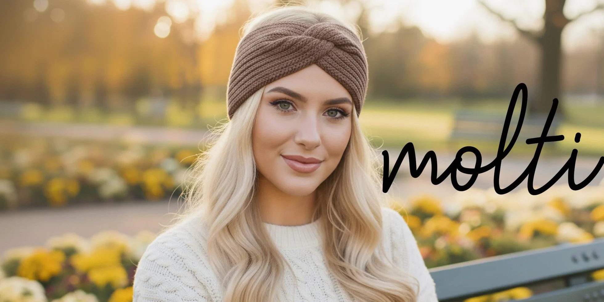 molti Damska zimowa opaska na czoło ze 100% wełny merynosów 55-60 cm prążkowana dzianina Mokka