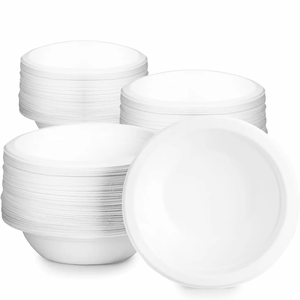 100 sztuk ekologicznych jednorazowych misek na zupę, 260 ml, papierowe miseczki jednorazowe, naczynia z trzciny cukrowej, ekologiczne miski na zupę, kompostowalne, białe