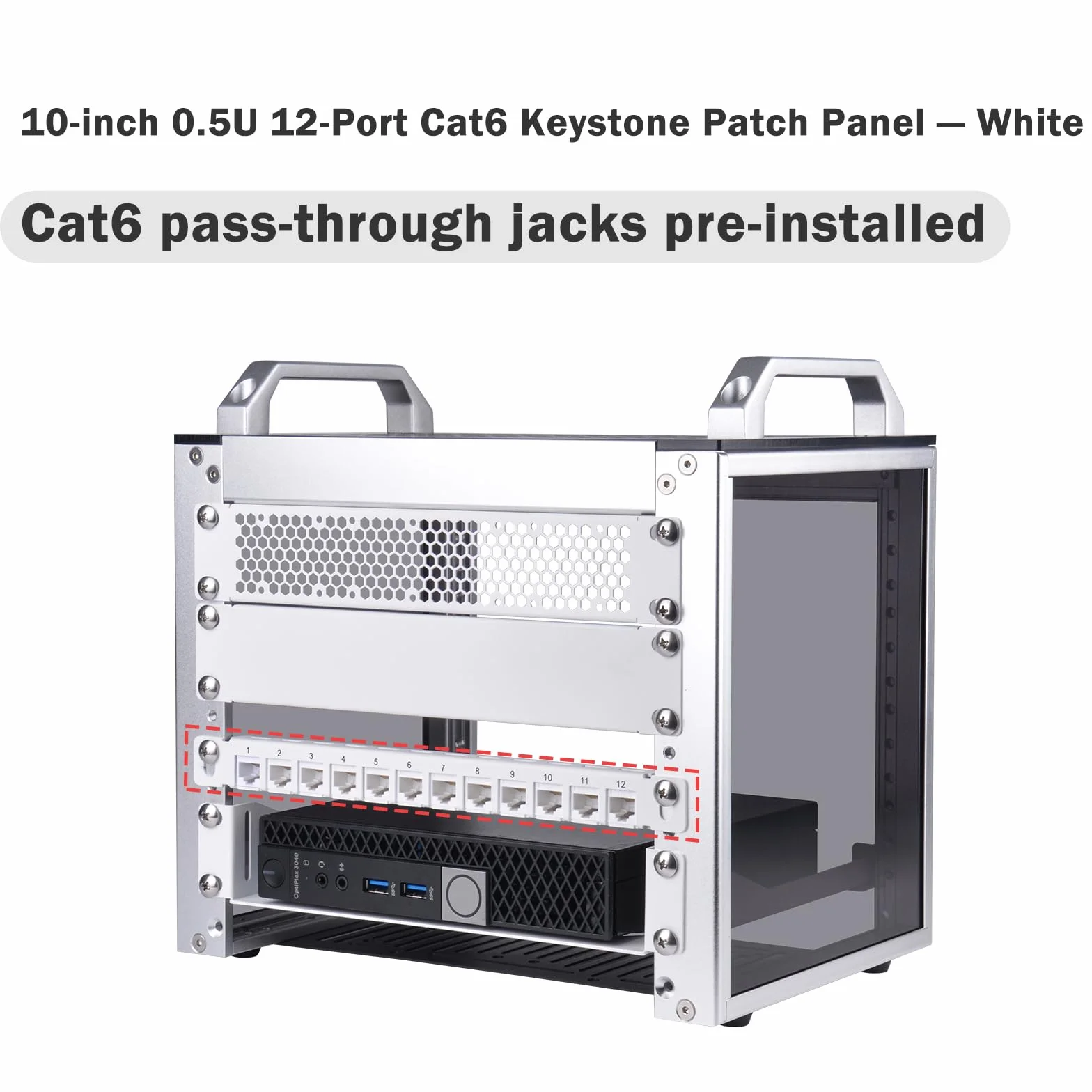 GeeekPi 12-portowy panel krosowy, 0,5U CAT6 Network Patch Panel do DeskPi RackMate T1/T0/T2 Rackmount i 10-calowego serwera Rack/szafy sieciowej