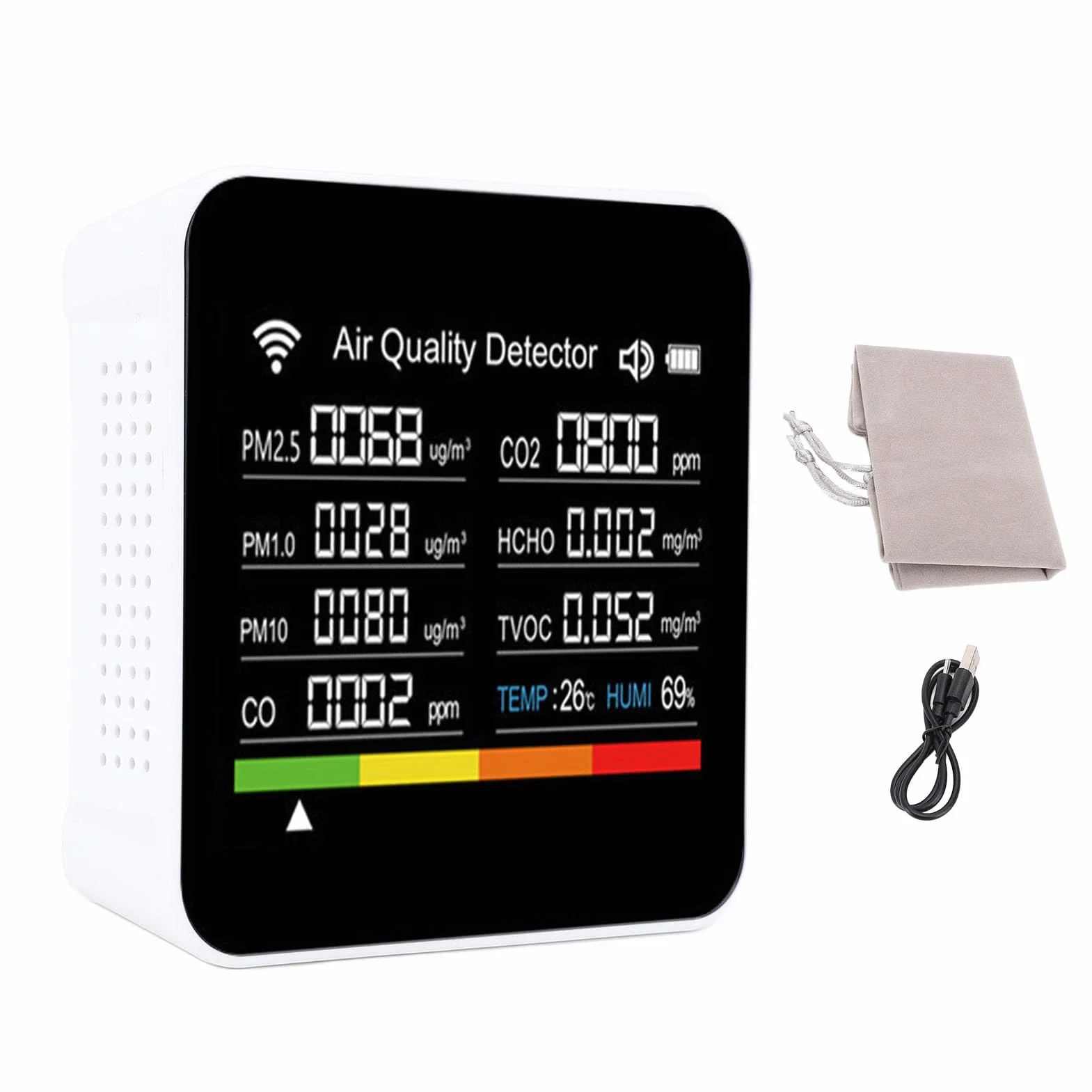 Inteligentny Detektor Jakości Powietrza, 14 na 1 Wewnętrzny Miernik Powietrza Dokładny Czujnik PM2.5 Wyświetlacz, Przenośna wilgotność Temperatury Wi -Fi do Użytku Smart App