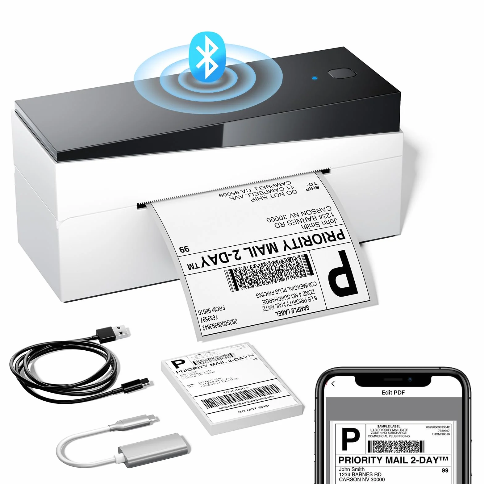 Memoking Drukarka etykiet Bluetooth DHL, przenośna drukarka termiczna 4 x 6 etykiet dla małych firm rodzinnych, 249-BT Label Printer do Ebay, Etsy, UPS, USPS, Amazon, Royal Mail, Hermes, Shopify