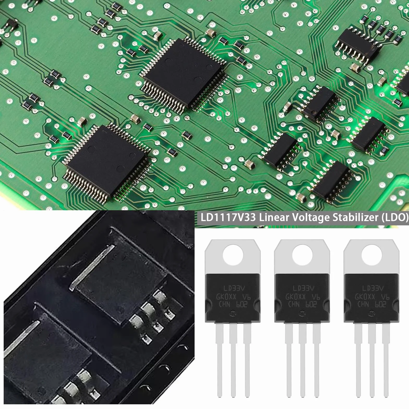 Create idea 5 szt. LD1117V33 liniowy regulator napięcia niskiego zanikania tranzystor 3-pinowe precyzyjne regulatory napięcia LDO TO-220 3,3 V / 950 mA