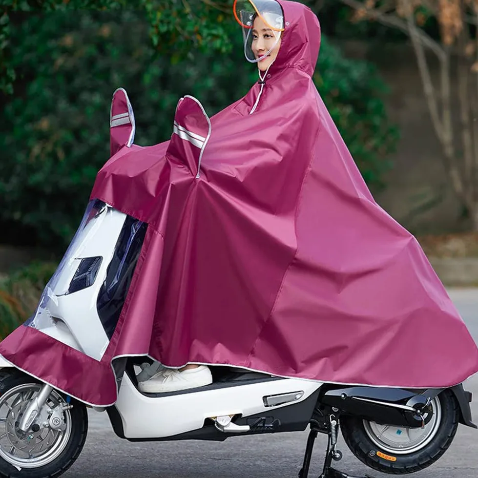 Uniseks Poncho przeciwdeszczowe Na zewnątrz Rower/Ebike/Motocykl/skuter Kurtka rowerowa Płaszcz przeciwdeszczowy Peleryna (Wino Czerwone Pojedyncze 4XL (Z lusterkiem wstecznym))