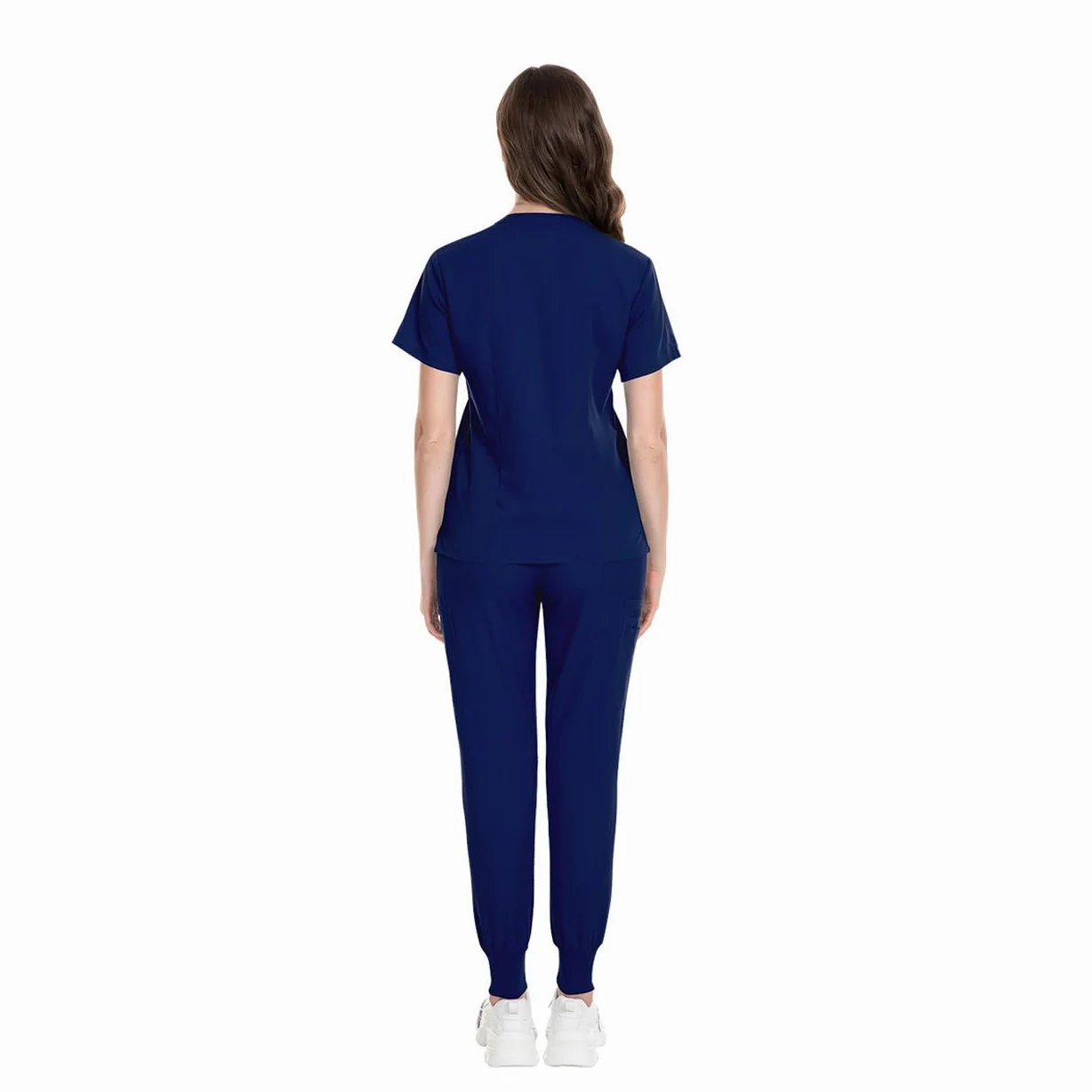 Mundury medyczne dekolt w serek stretch peelingi top z krótkim rękawem z 3 kieszeniami rozciągliwe spodnie joga joggery slim fit elastyczny pas DK09