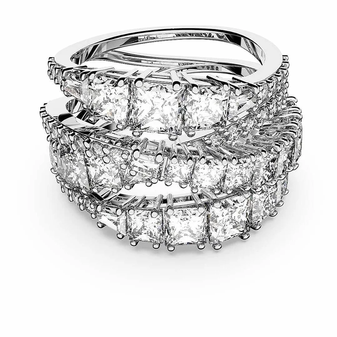 Swarovski Hyperbola pierścionek, mieszane szlify, biały, pokryty rodem